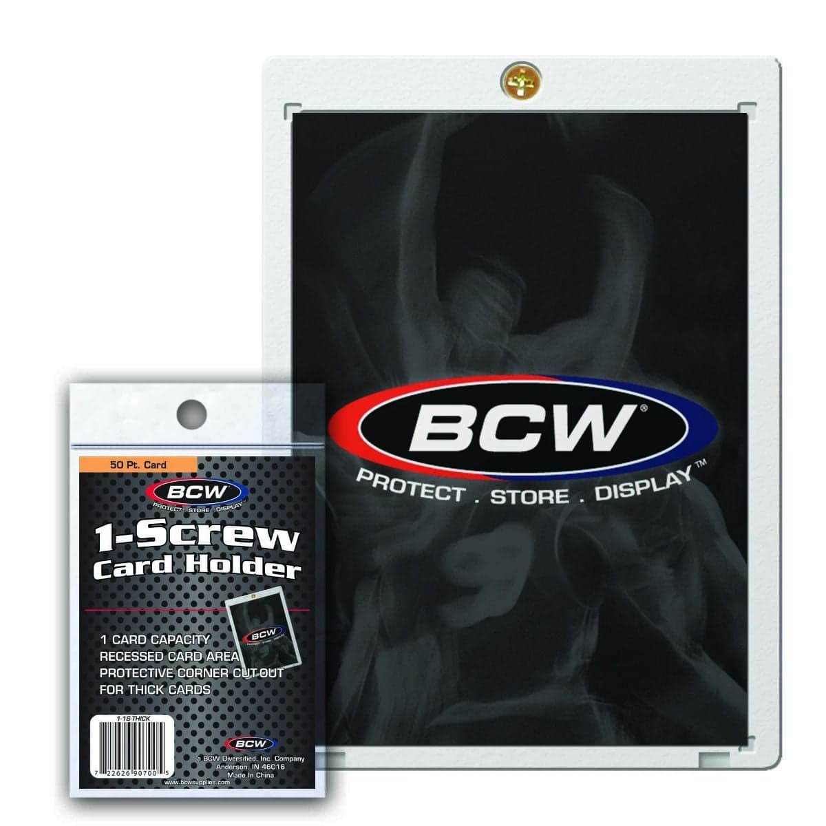 Packaged BCW 50 point 1-screw card holder over card holder with card
