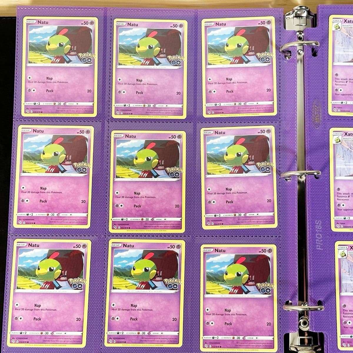 BCW Side Loading Pro 18 pages - purple. In binder filled with pokemon gaming cards