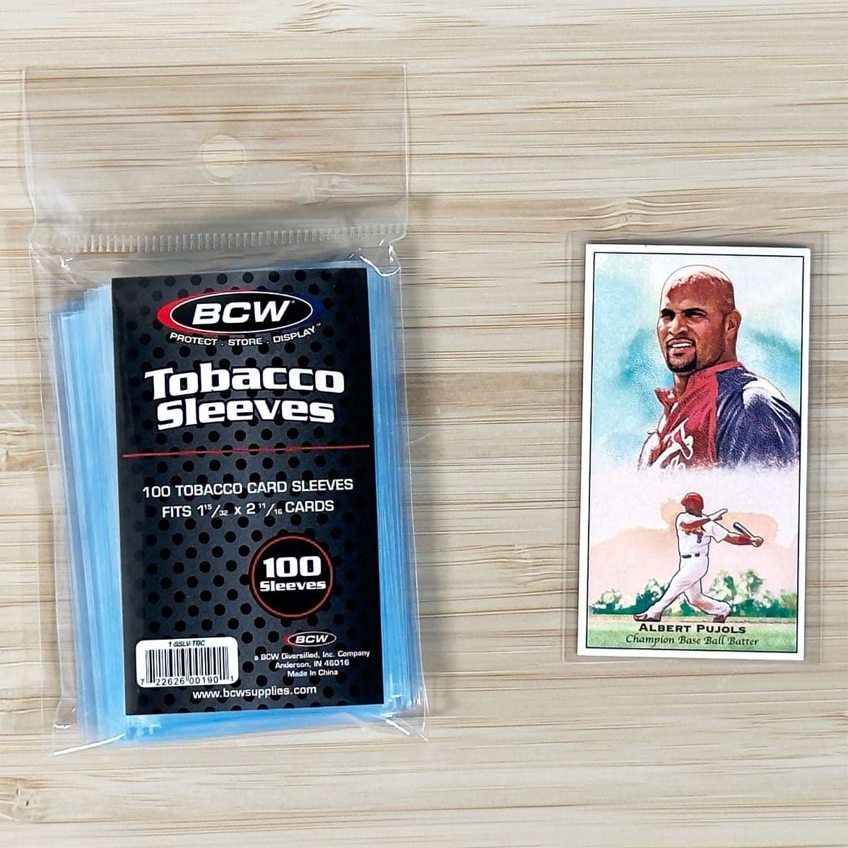pack of tobacco sleeves next to card in sleeve.