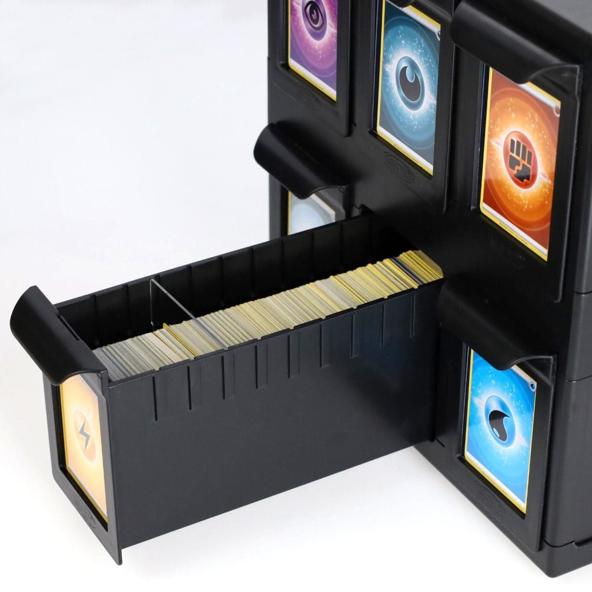 Card Partitions - Clear.crystal clear partition. fits in BCW collectible card bins and Card catalogs. in slotted areas in a card catalog. drawer open. pokemon cards