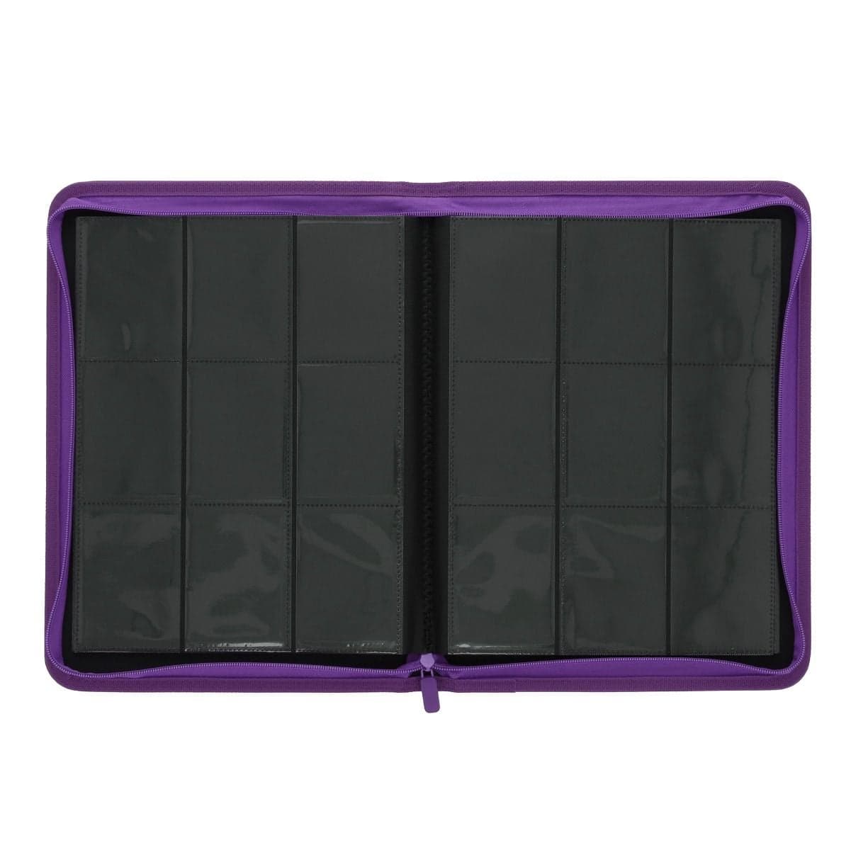 BCW Z-Folio 9-Pocket Album - Purple, opened to the middle fold with empty pages.