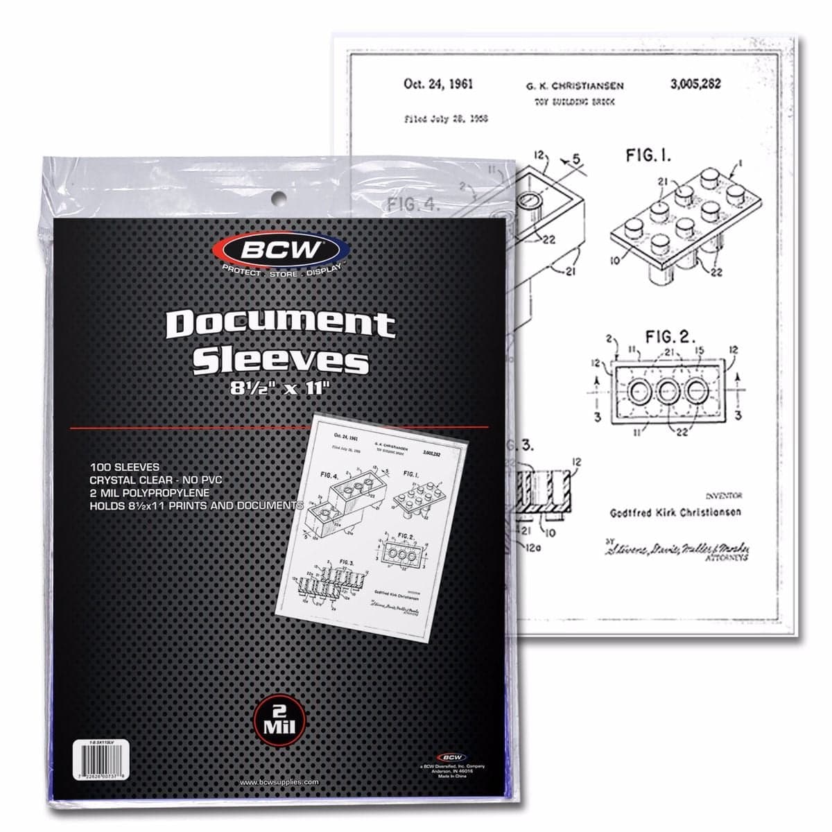 Package of BCW 8.5 by 11 inch Document Sleeves in front of document in sleeve