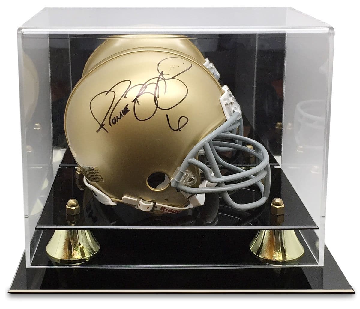 BCW Acrylic Mini Helmet Display with mini gold helmet inside