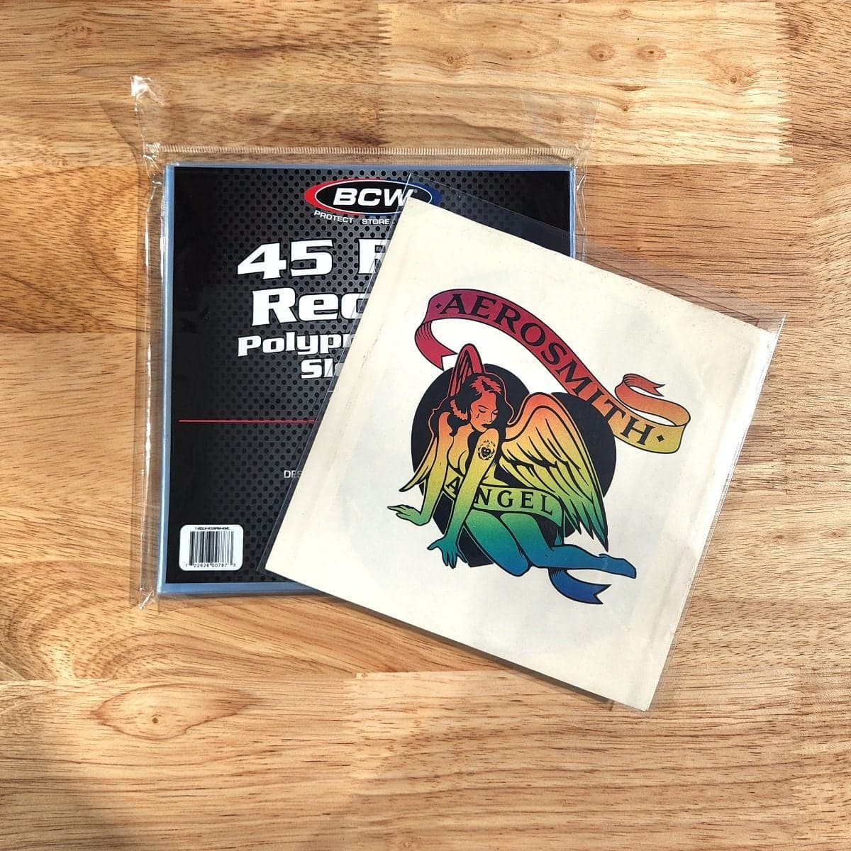 Record on top of package of BCW 45 RPM Record Sleeves - 4 MIL