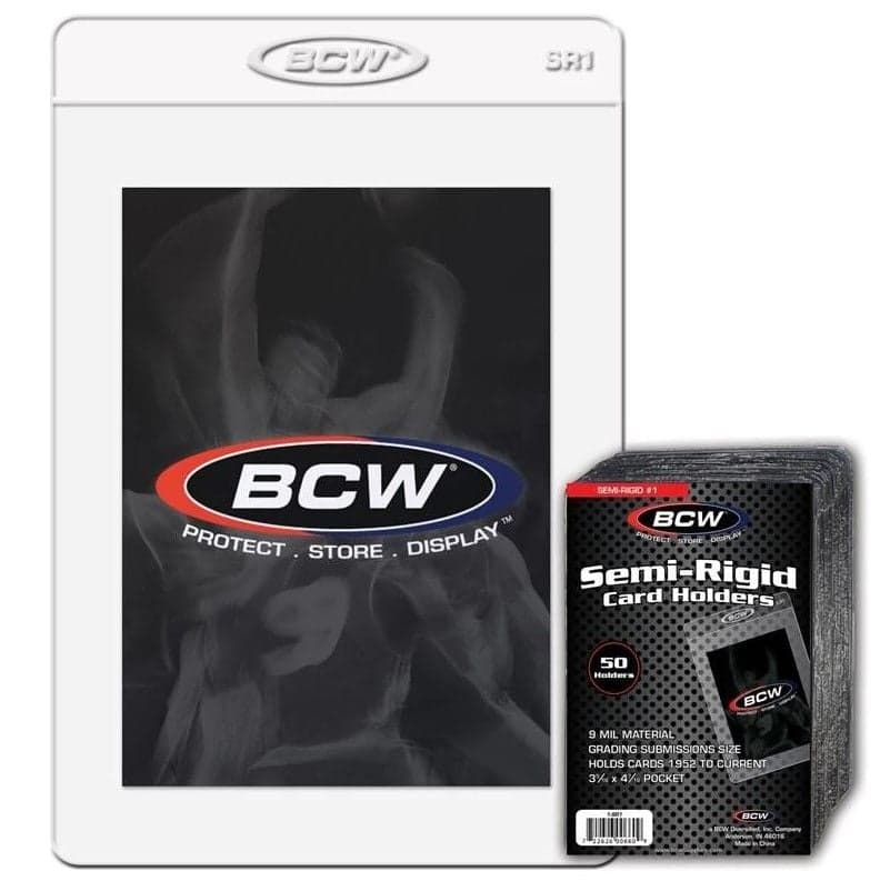 Pack of BCW semi-rigid card holders over single holder with card