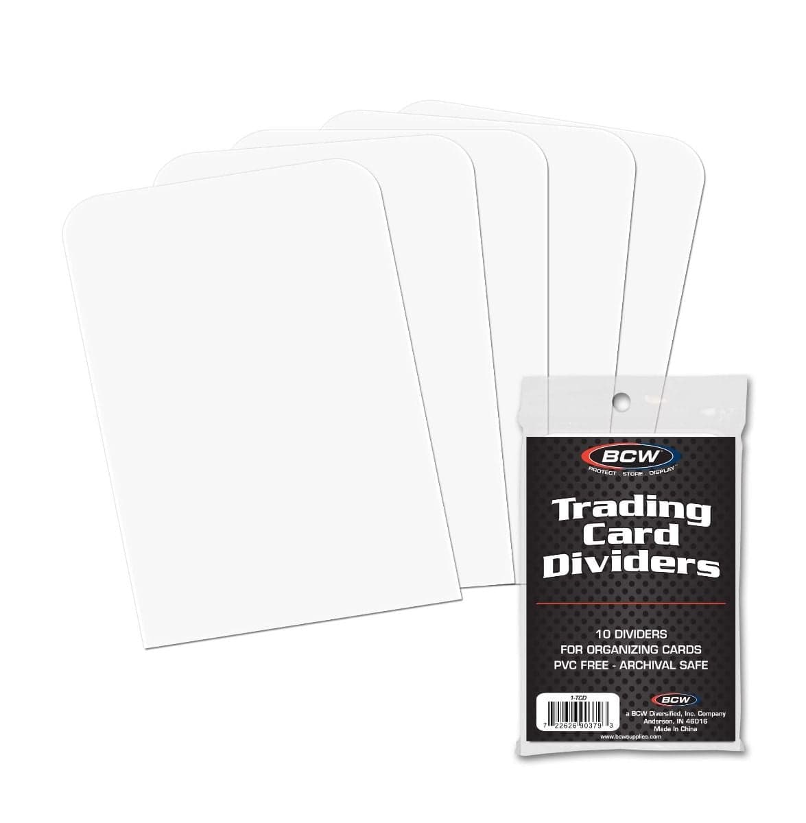 Package of BCW trading card dividers over spread of card dividers