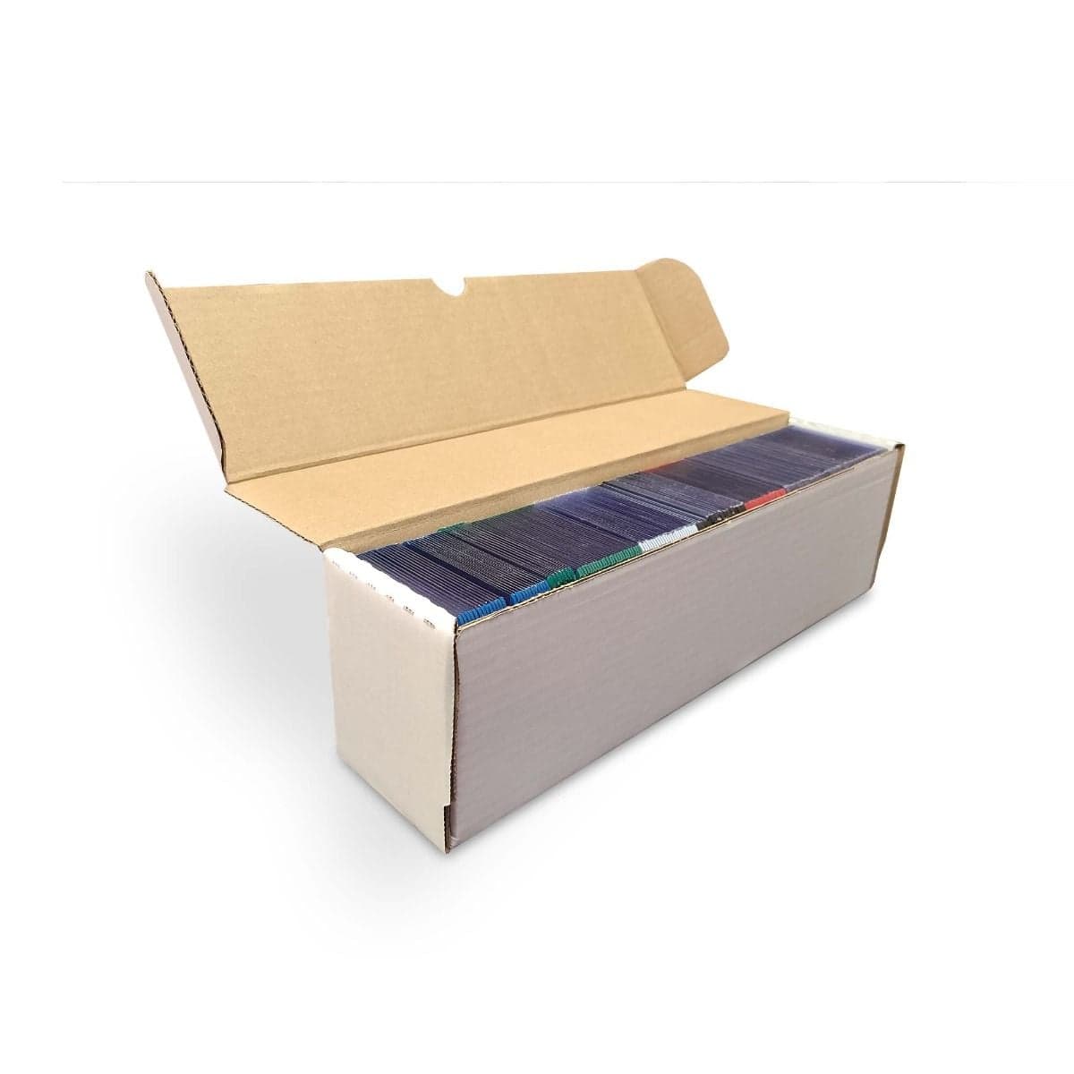 Open BCW 14 inch box for topload card holders filled with toploaders