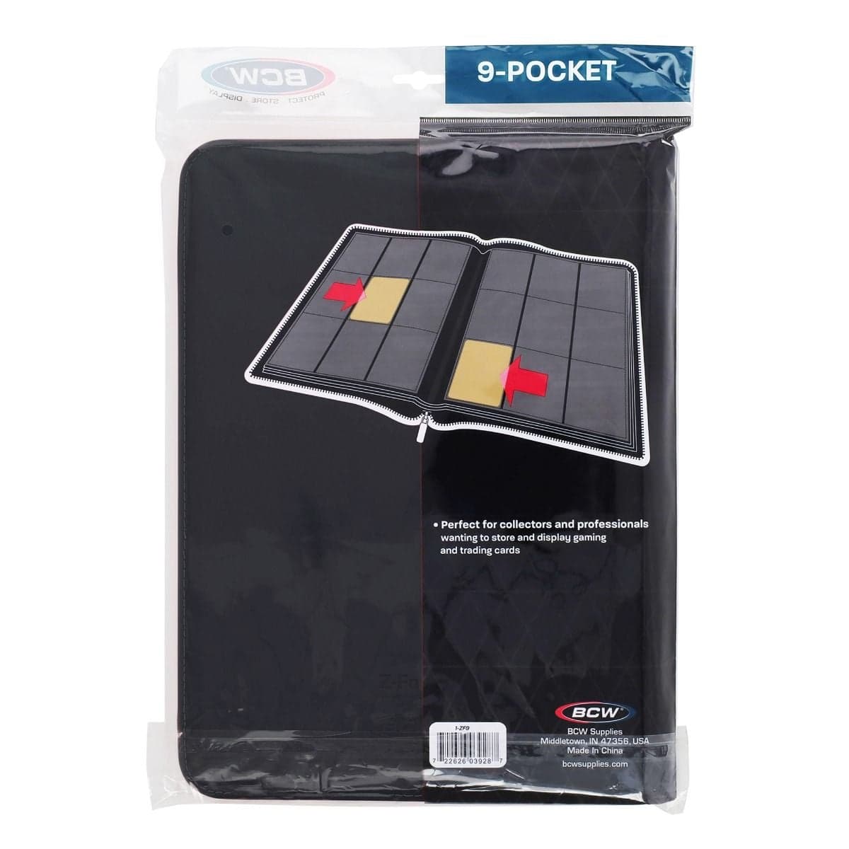 BCW Z-Folio 9-Pocket Album - Black, back of packaging with binder enclosed.