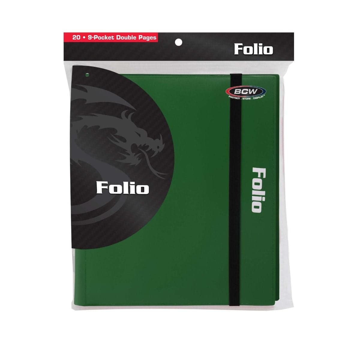 One green BCW 9 pocket folio inside packaging.
