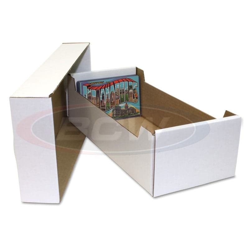 Open BCW Postcard Storage Box with lid sitting separately
