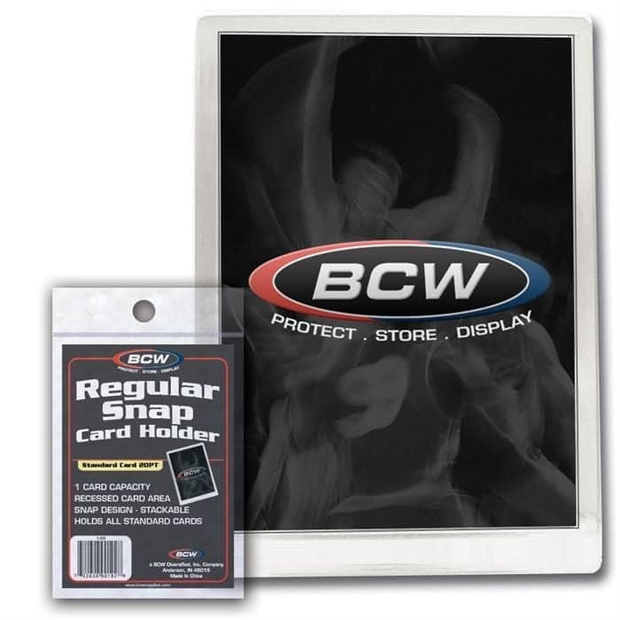 Packaged BCW regular snap card holder over card holder with card