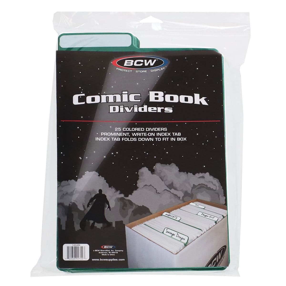 BCW Comic Book Dividers - Green, front of packaging. 25 Per Pack