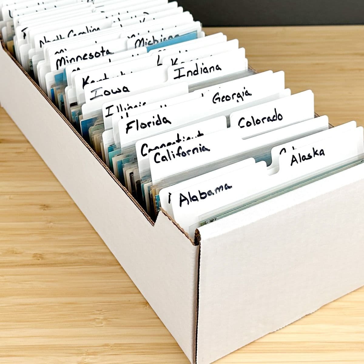 BCW Postcard Dividers labeled and in Post card box