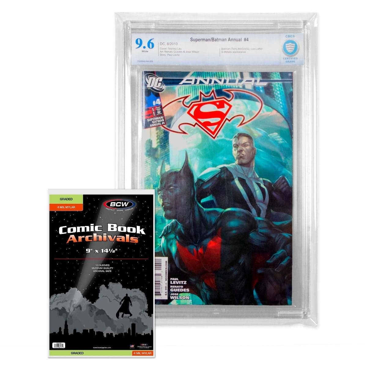 Pack of BCW 4 mil graded comic book archival mylar bags over slabbed comic in mylar bag