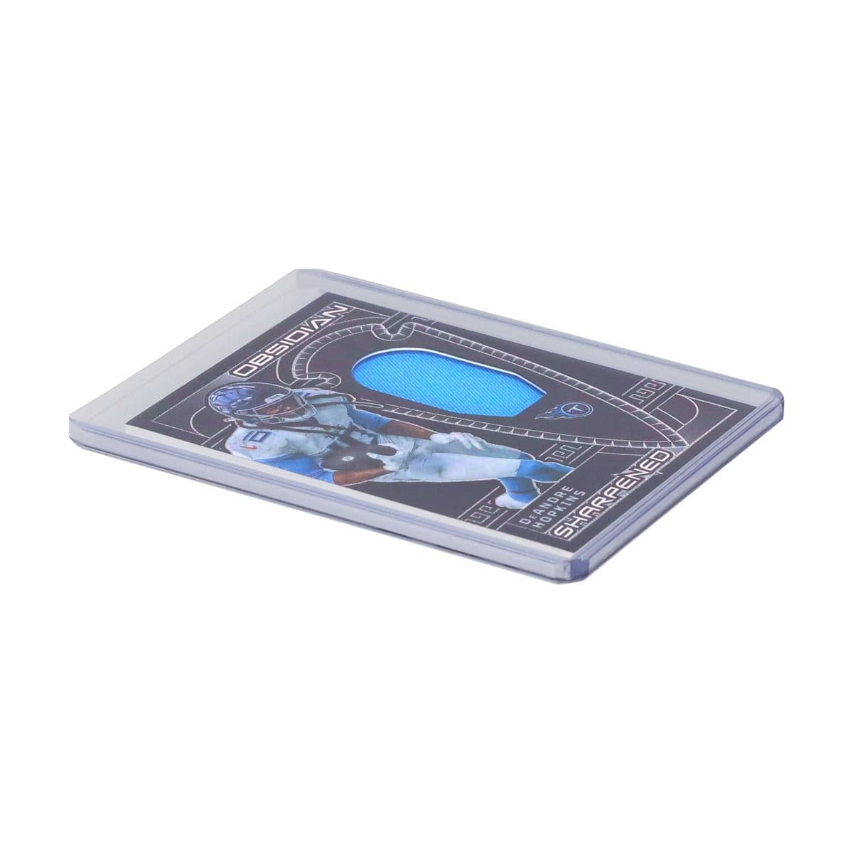 Top view of a 138 pt. thick sports trading card protected inside a clear BCW 3" x 4" rigid toploader.