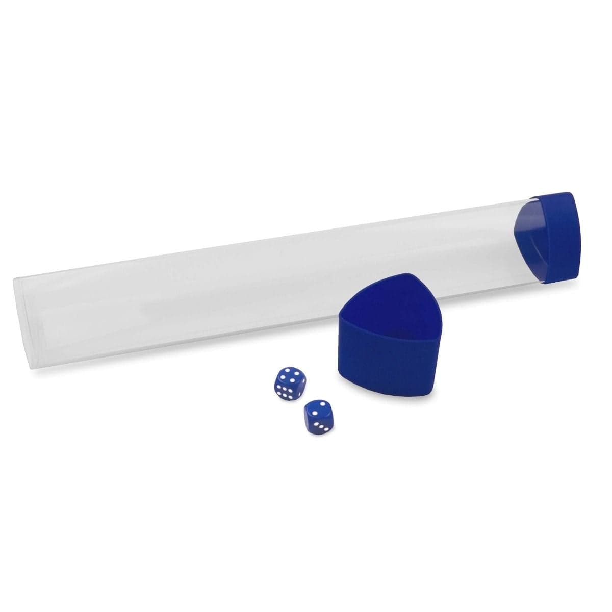 BCW Playmat tube with blue dice cap with pieces separated