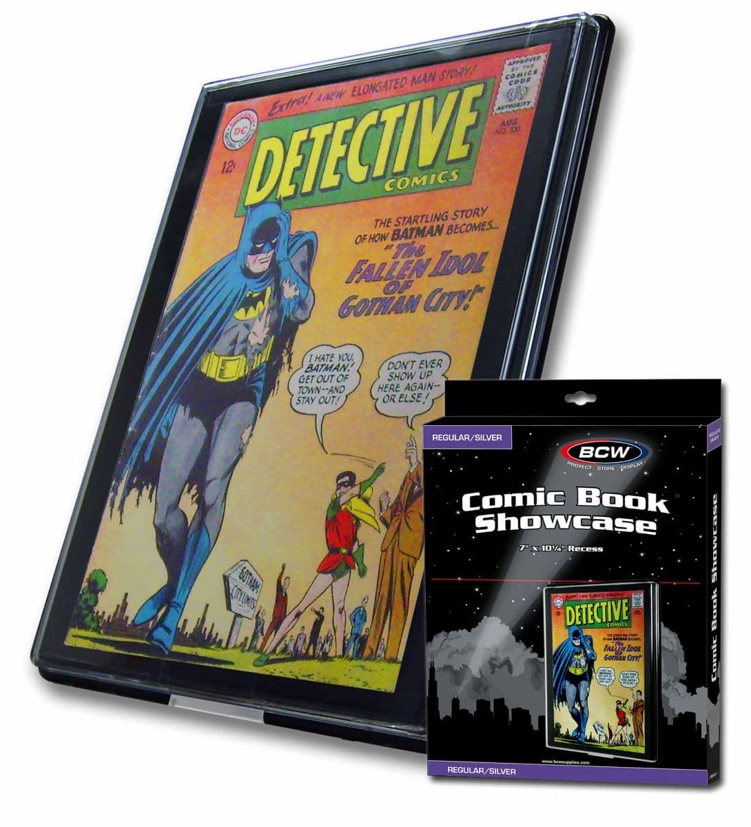Package for BCW Silver age Comic book showcase with Detective Comics in showcase