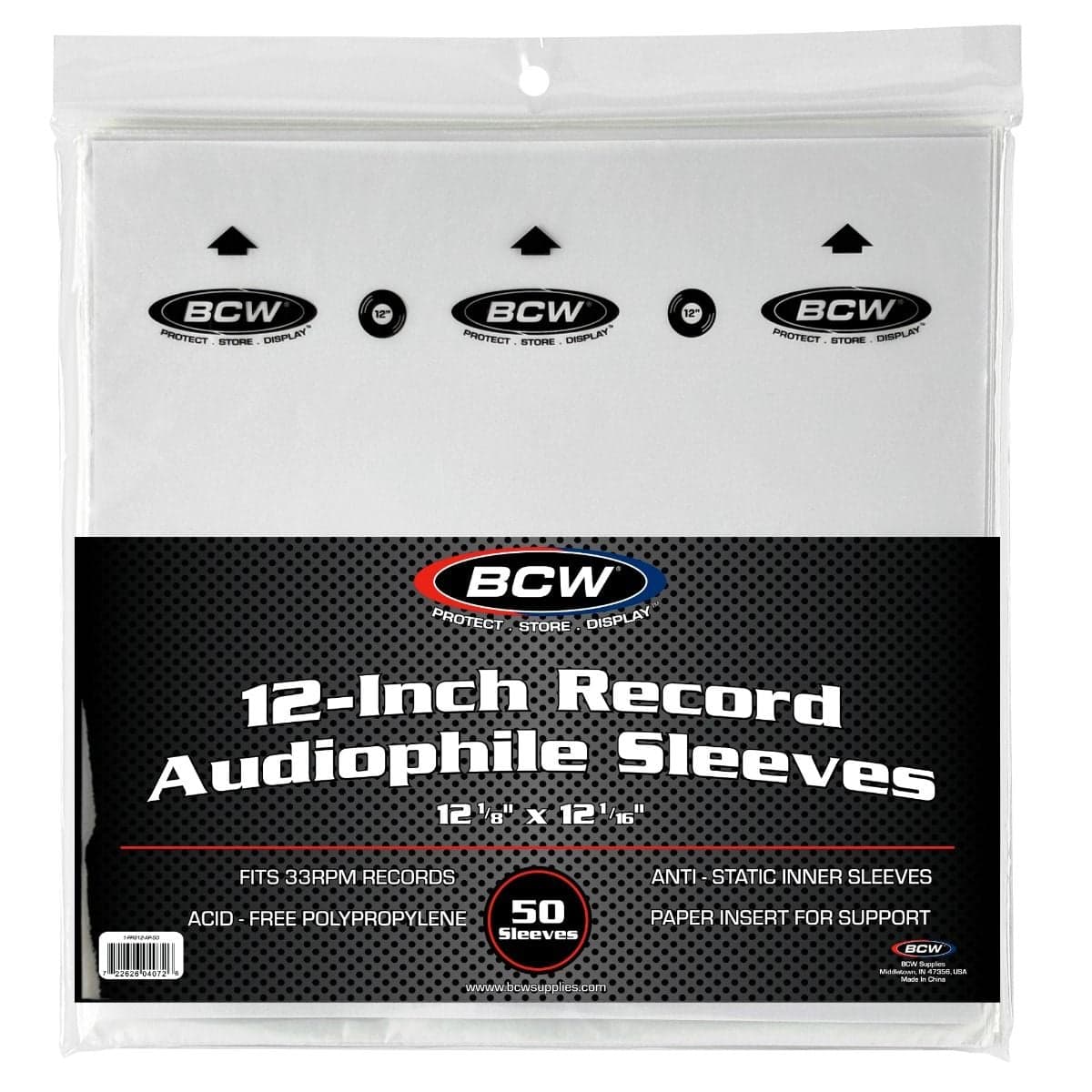 BCW 12-Inch Record Audiophile Inner Sleeves, packaging, 50 per pack