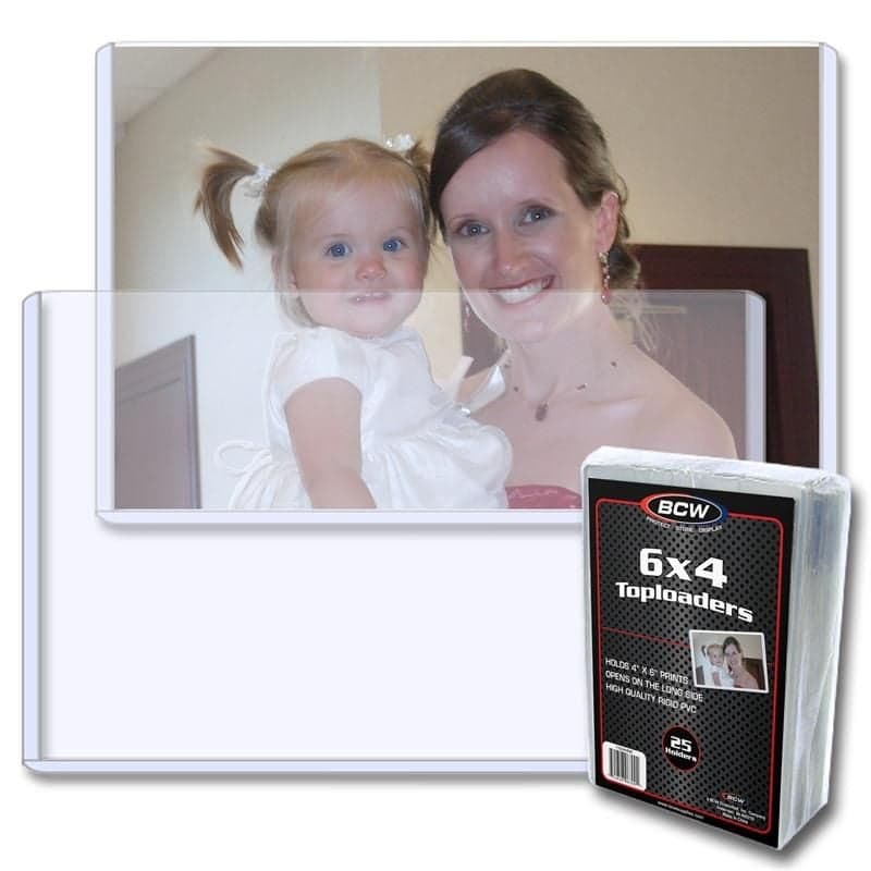 Two BCW 6x4 - Topload Holders behind package of BCW 6x4 - Topload Holders
