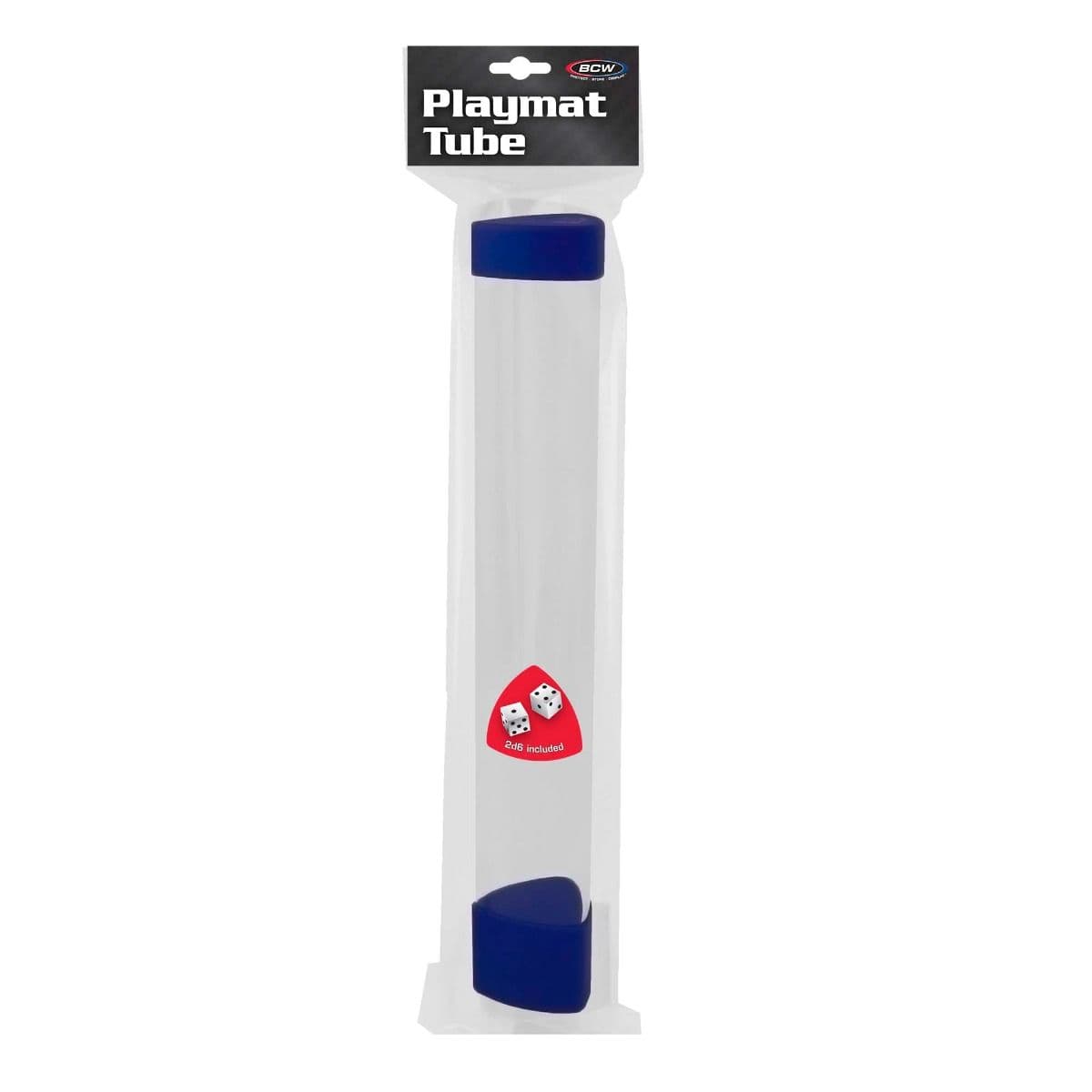 BCW Playmat tube with blue dice cap inside packaging