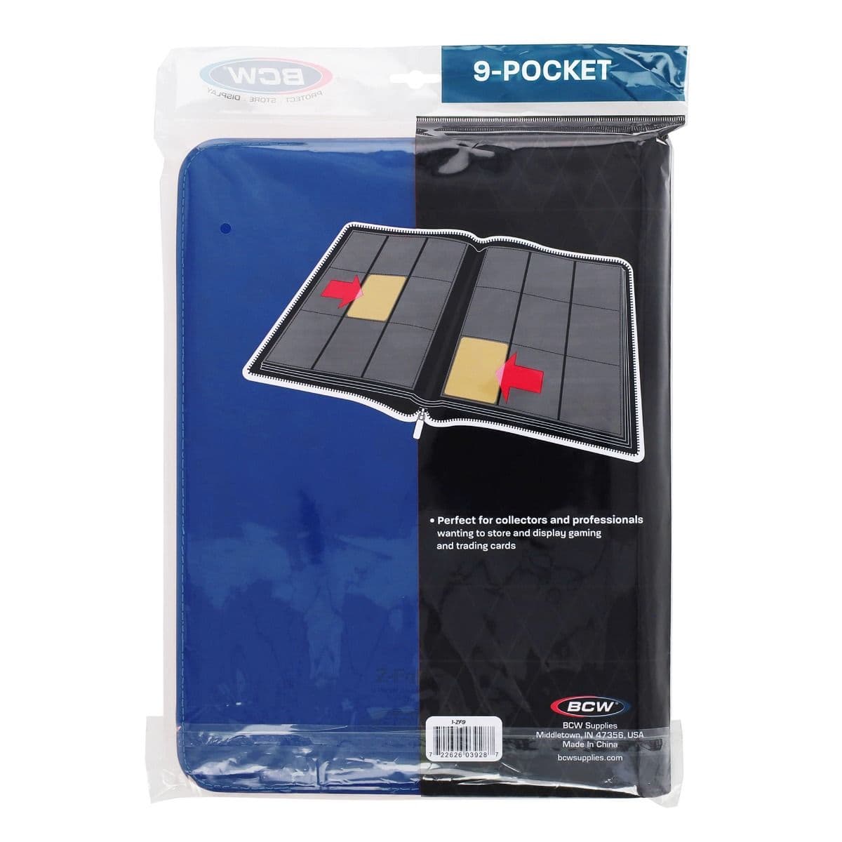 BCW Z-Folio 9-Pocket Album - Blue, back of packaging with binder enclosed.