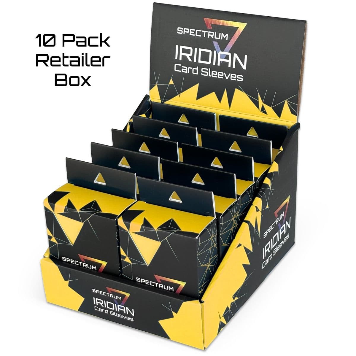 Iridian Matte Sleeves - Yellow. Standard fit, 100 per box. packaging box. Inner case