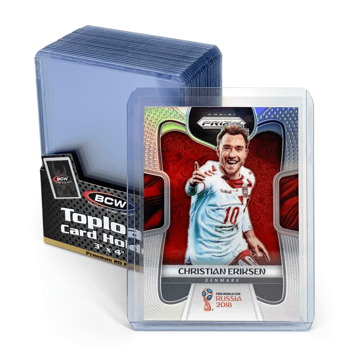 Pack of BCW 3x4 Topload Card Holders - Premium with a soccer card in a premium toploader