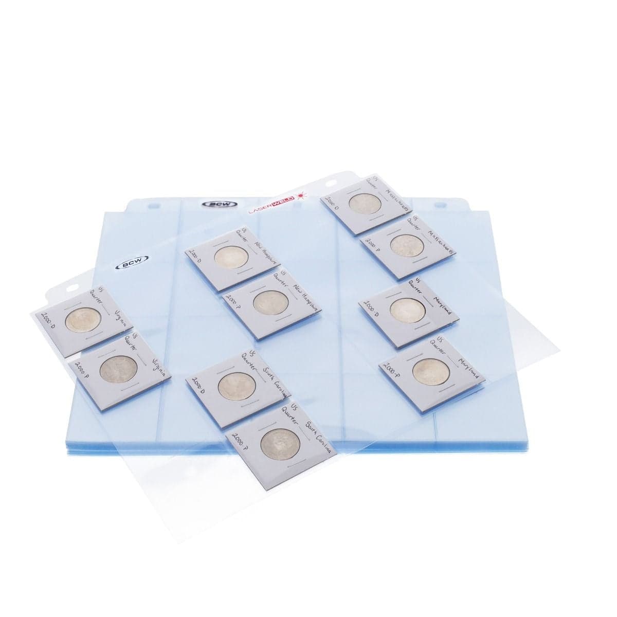 LaserWeld 20-Pocket Page (50 CT. Pack) stack with filled page on top