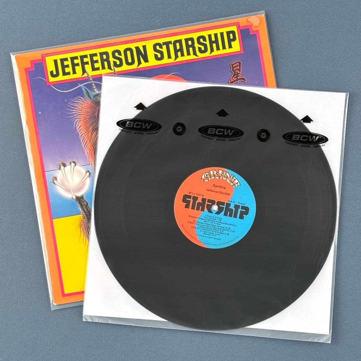 BCW 12-Inch Record Audiophile Inner Sleeves, Record inserted into an inner sleeve, laying on top of the record jacket.
