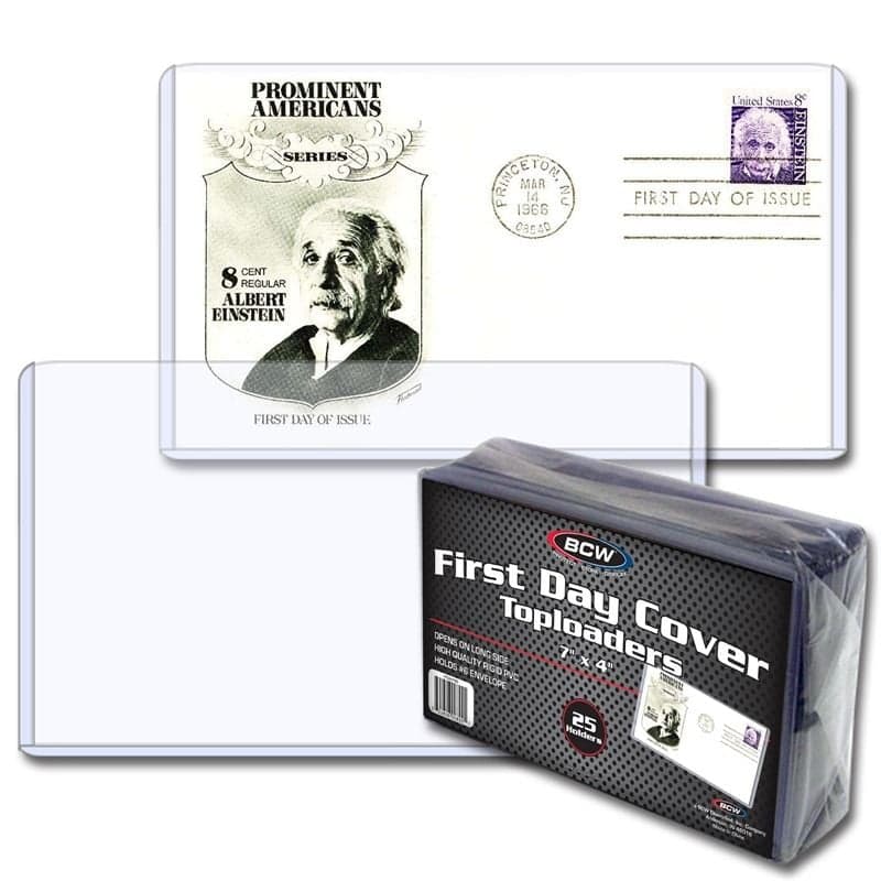 Two BCW First Day Cover Topload Holders behind package of BCW First Day Cover Topload Holders
