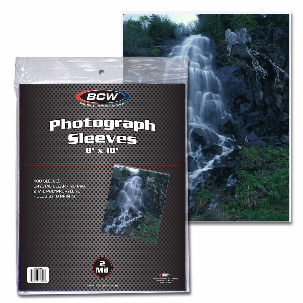 One package of BCW 8x10 Photo Sleeves in front of 8x10 photo in sleeve