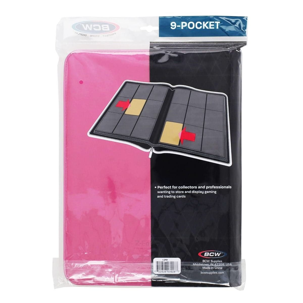 BCW Z-Folio 9-Pocket Album - Pink, back of packaging with binder enclosed.