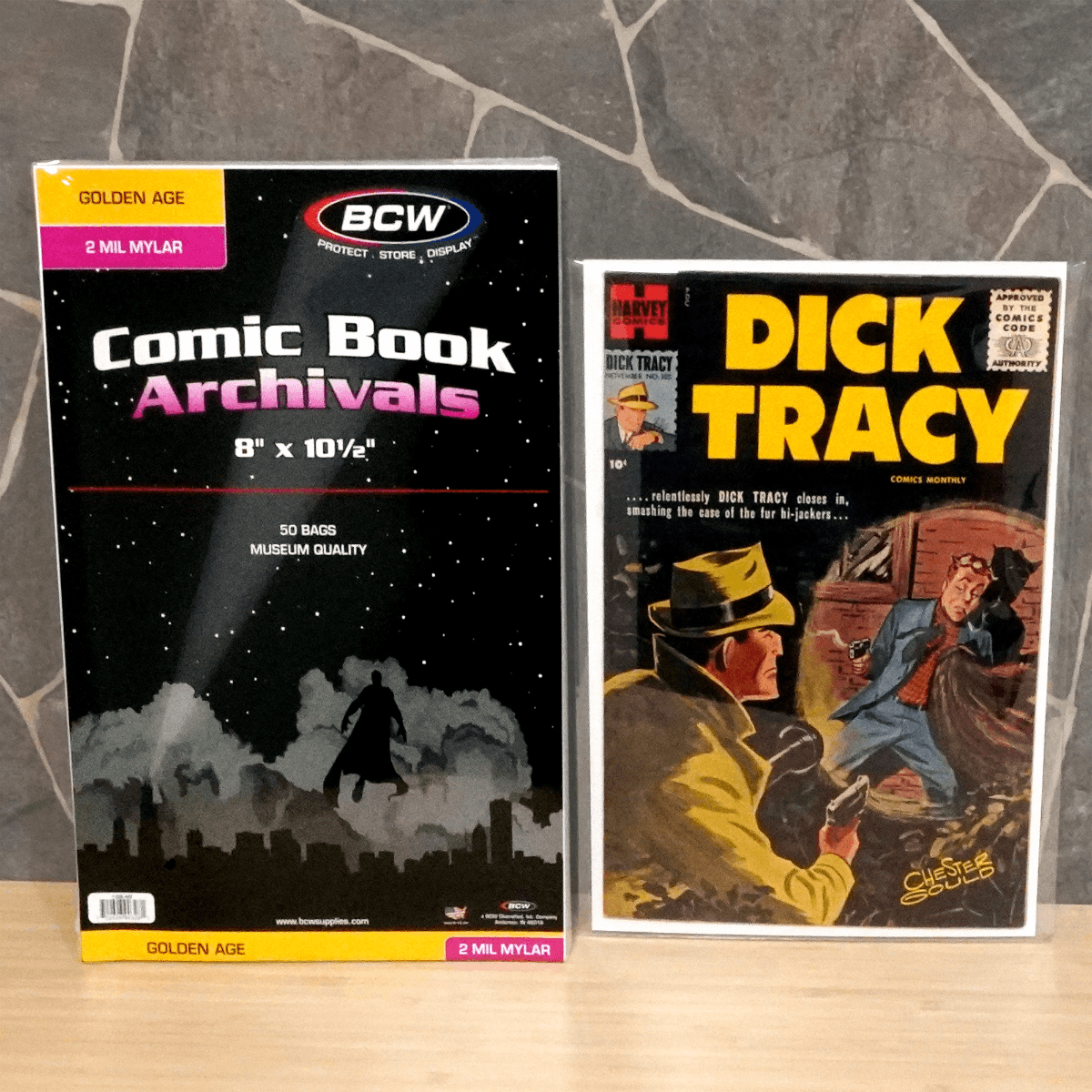 Package of BCW Golden Age Comic Book Archival Mylar Bags with a golden age comic