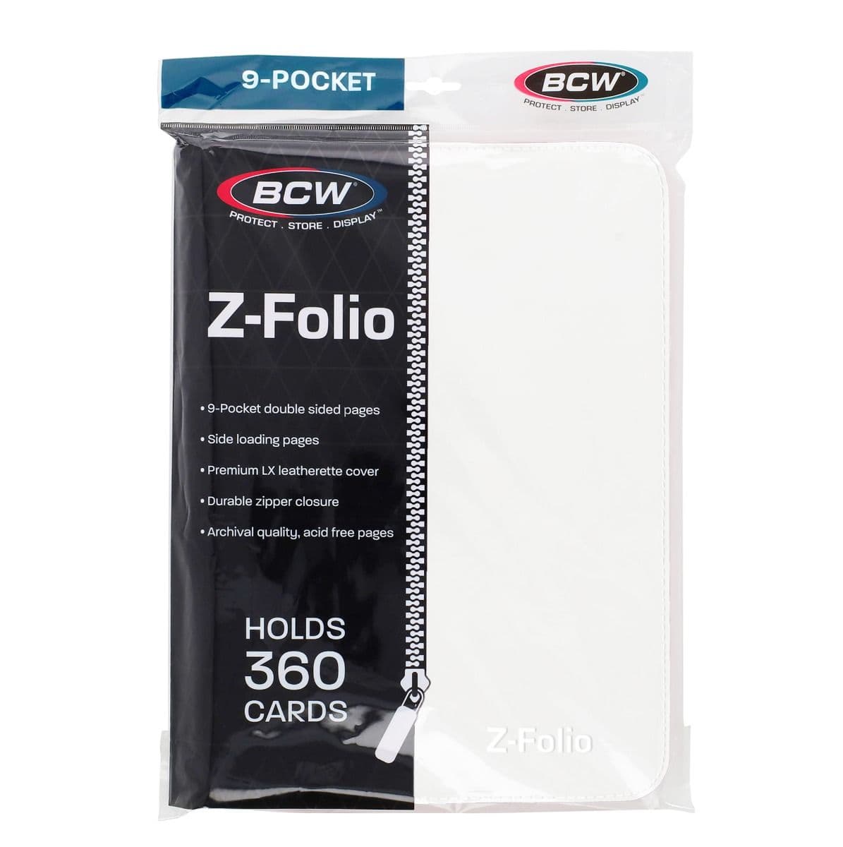 BCW Z-Folio 9-Pocket Album - White, front of packaging with binder enclosed.