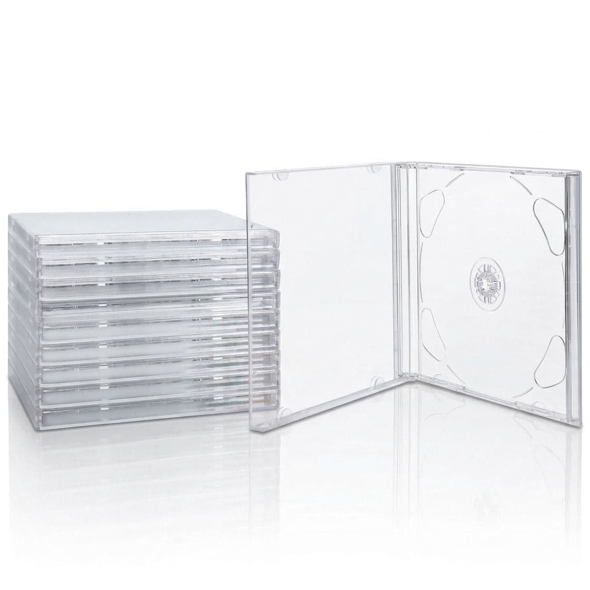 BCW Jewel CD Cases Double Tray stacked, one on its side, opened
