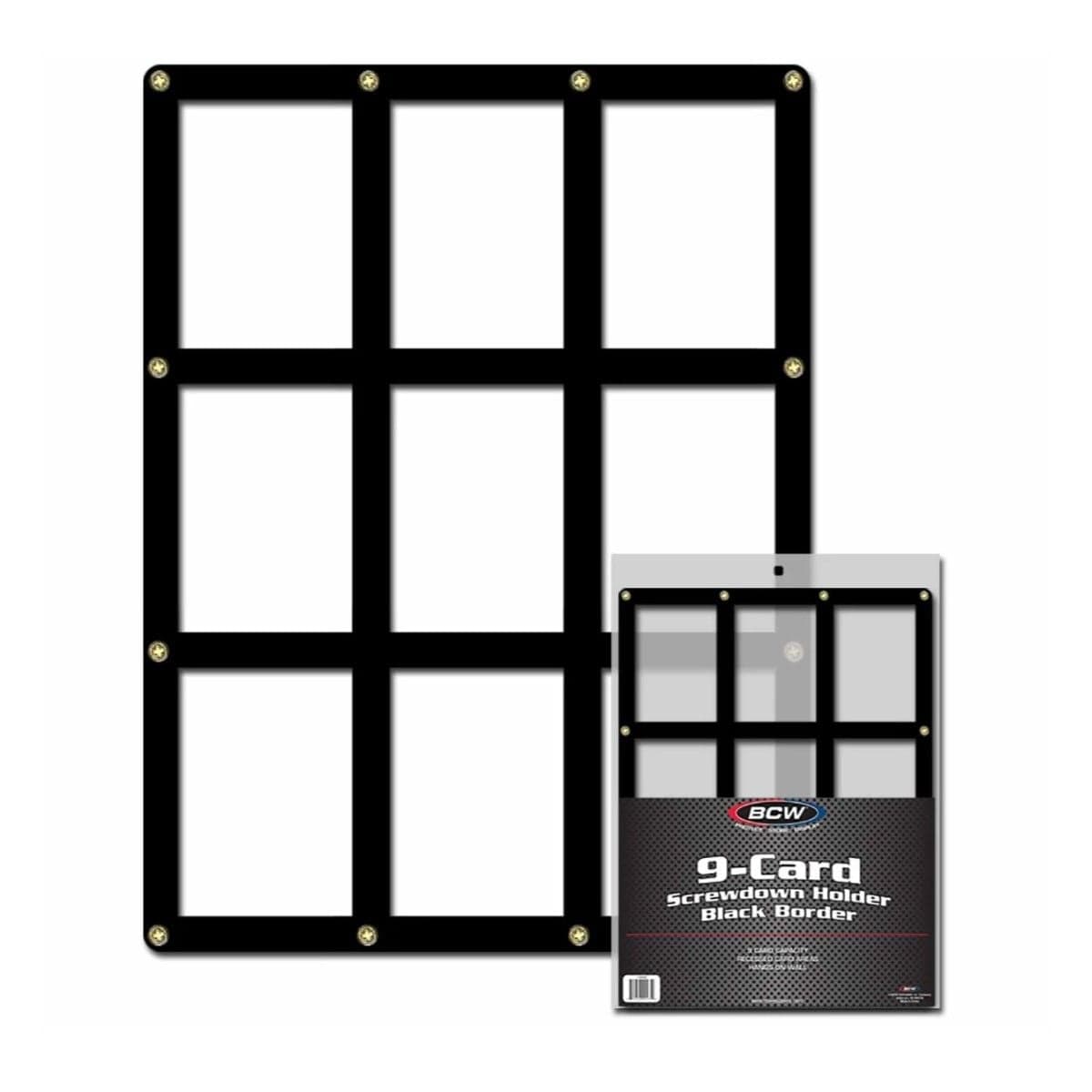 Packaged BCW black border 9-card screw down holder over card holder