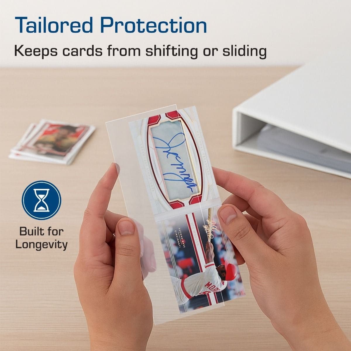 Infographic: Tailored Protection. Keeps cards from shifting or sliding