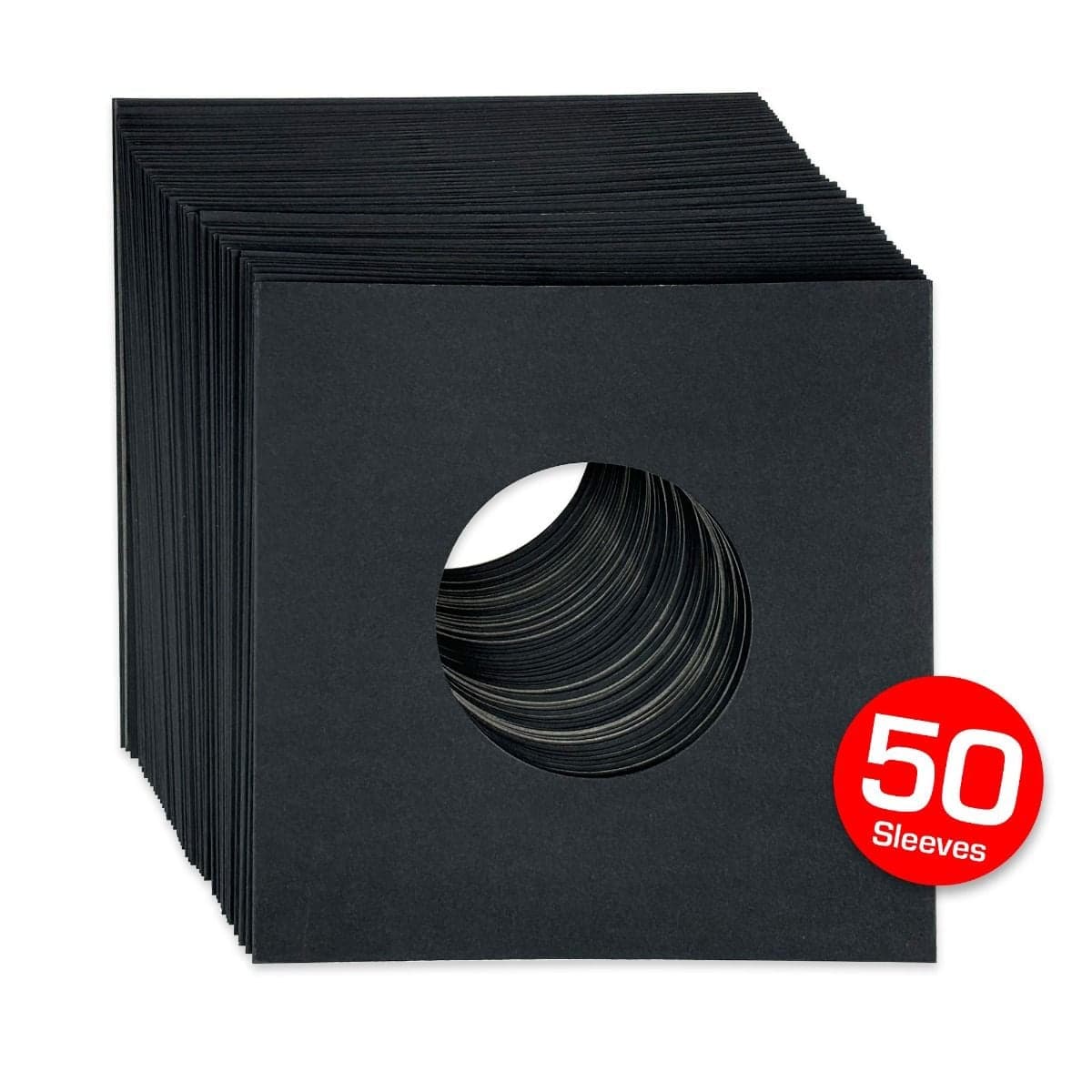 7 Inch Record Paper Inner Sleeves - Square Corners - With Hole - Black. 50ct stack