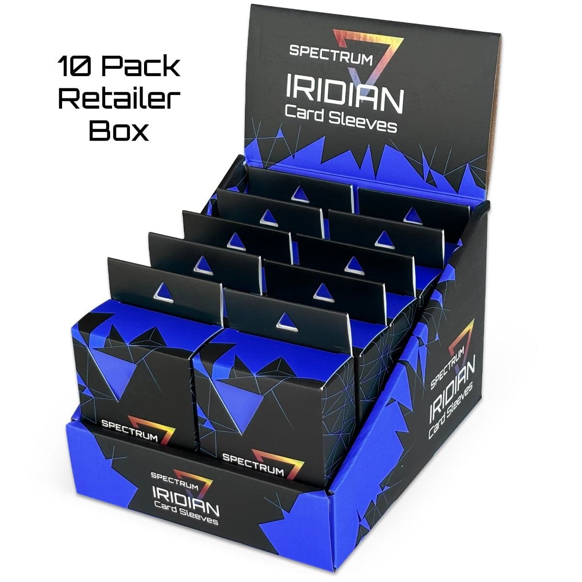 Iridian Matte Sleeves - Blue. Standard fit, 100 per box. packaging box. Inner case