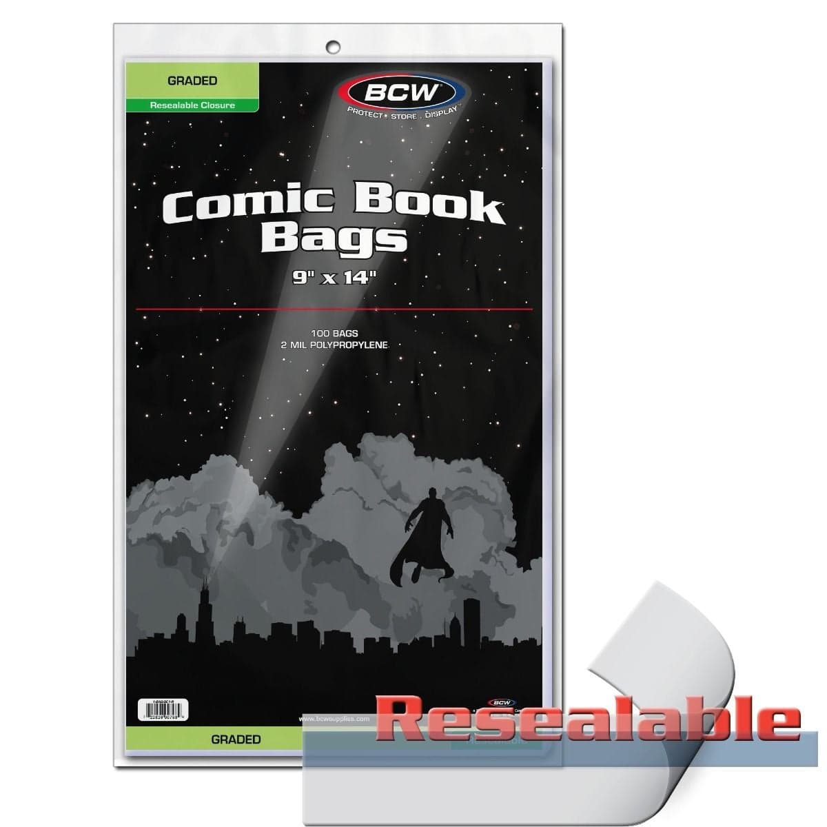 Resealable logo over a pack of BCW Resealable Graded Comic Bags