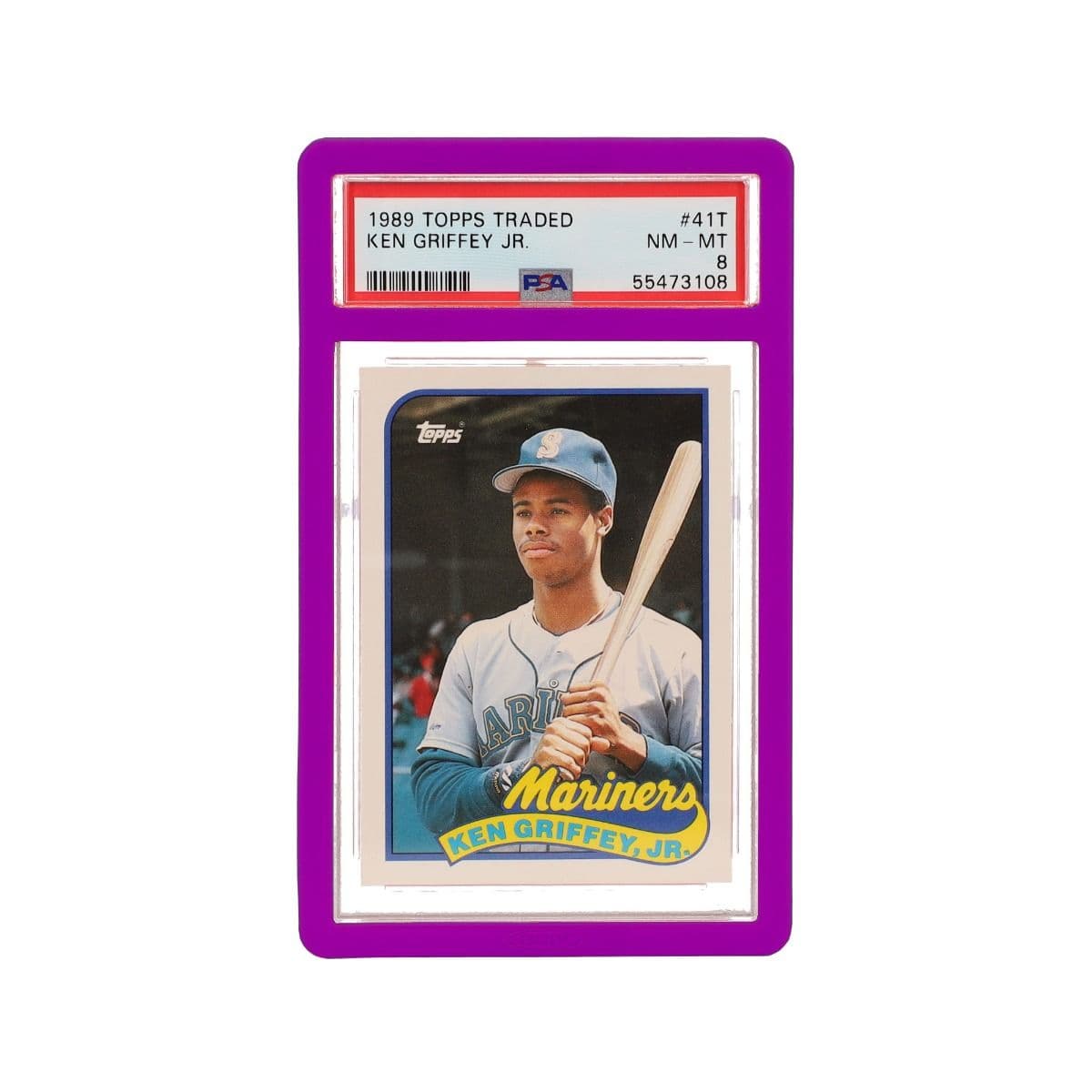 Front facing view of a single Slab Bumper - PSA Graded Card - Purple with graded card inside