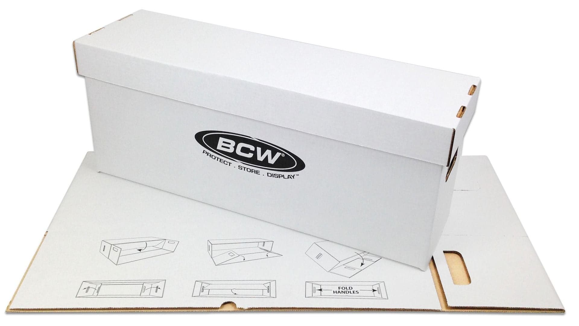 BCW long comic box over unfolded comic box