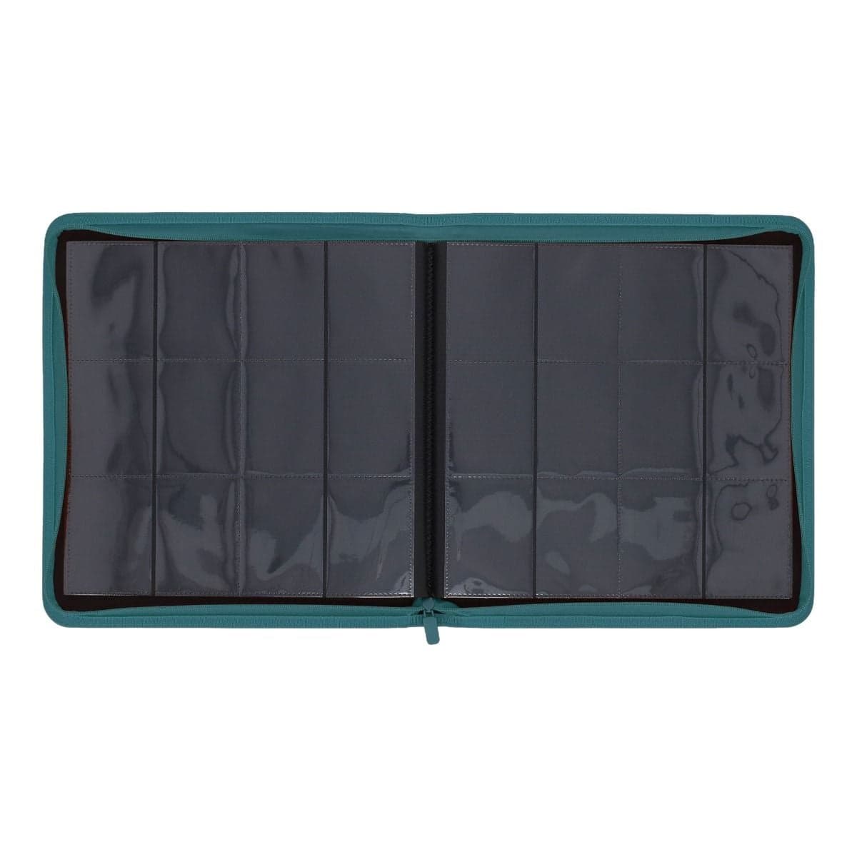 Z-Folio 12-Pocket Album - Teal, opened and empty, showcasing the easy-flip pages for quick viewing.