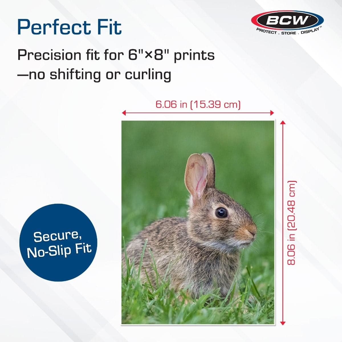 Infographic: Perfect Fit. Precision fit for 6X* inch prints - no shifting or curling.
