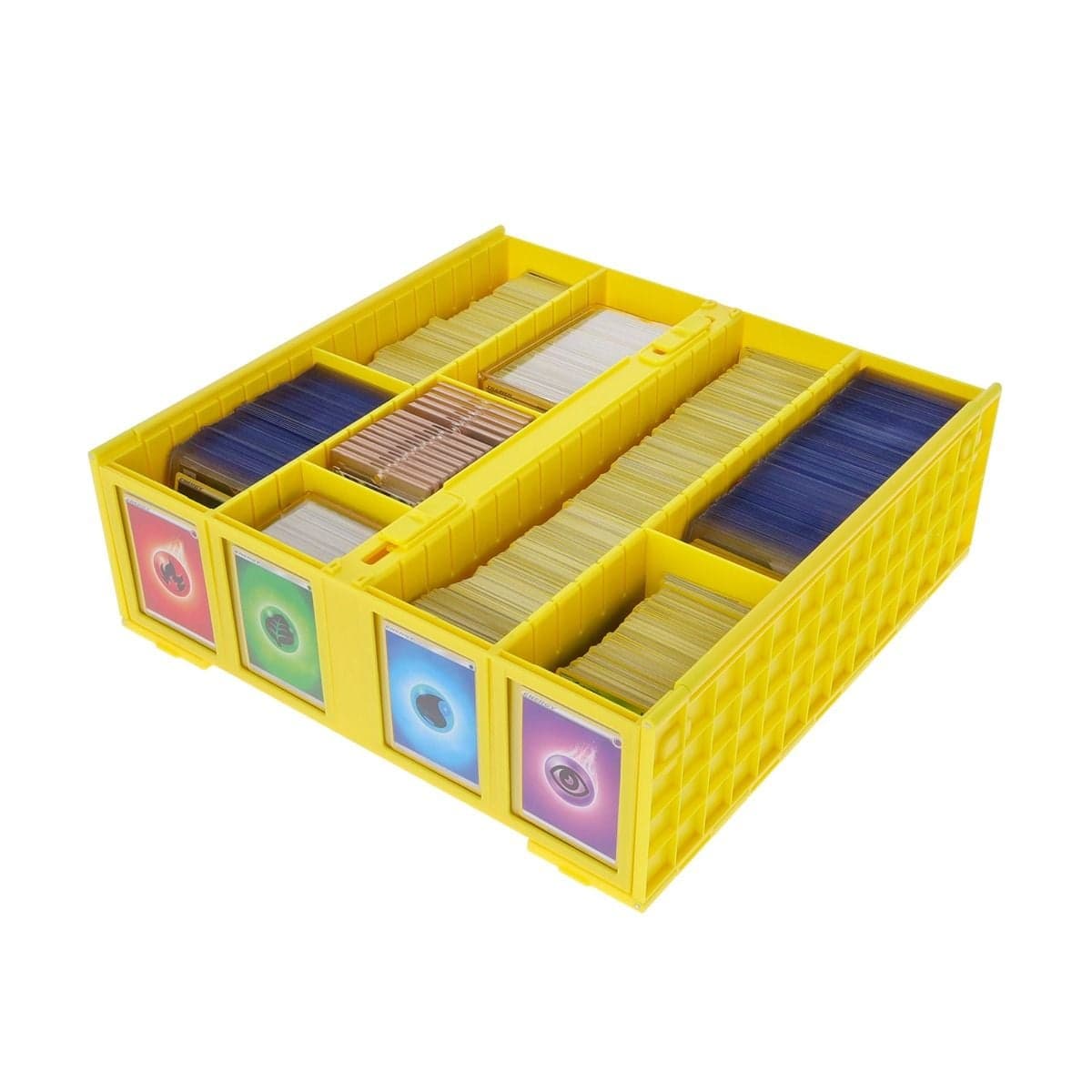 BCW Collectible Card Bin - 3200 - Yellow. open with pokemon cards. loose, sleeved, toploaders and magnetics