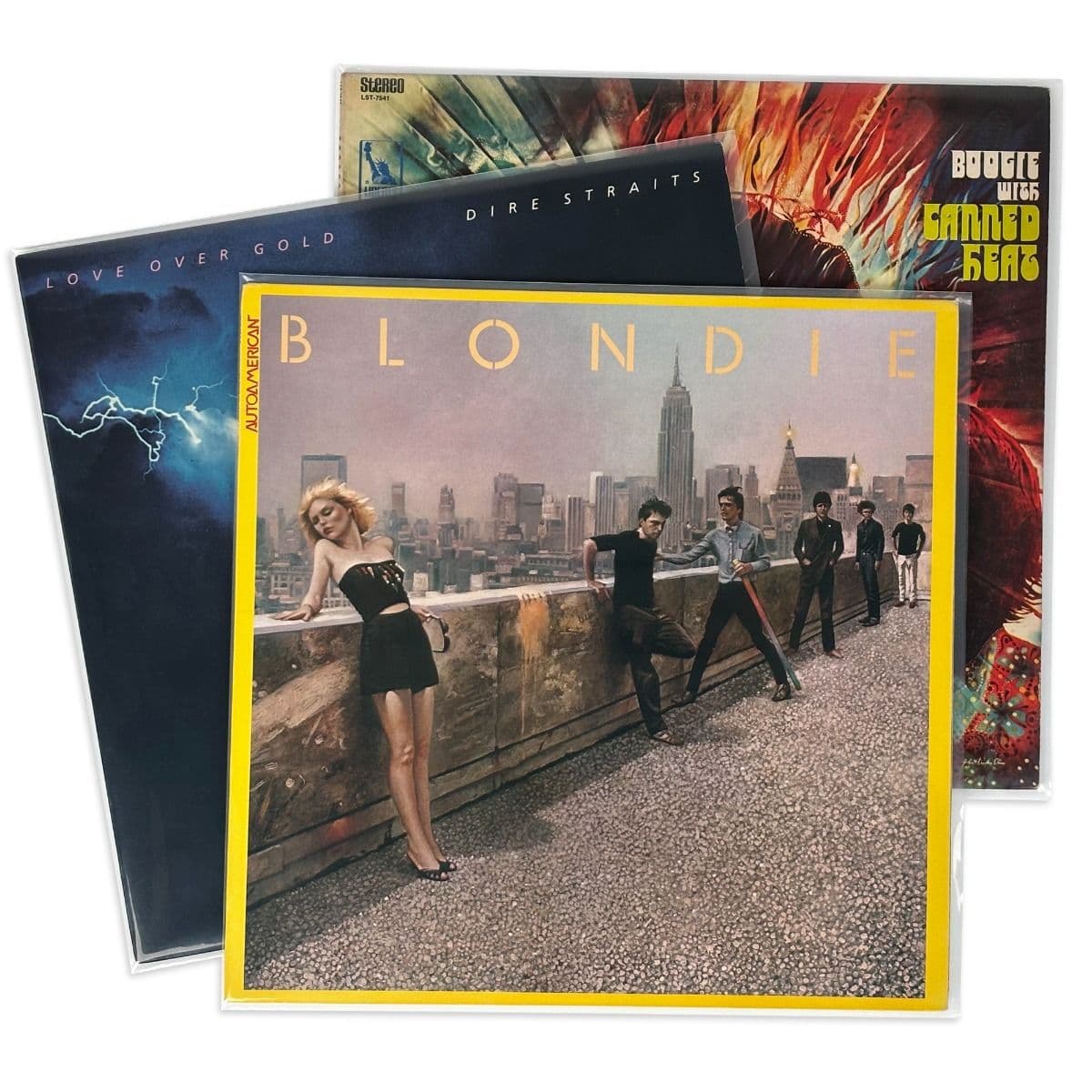 12-Inch Record Sleeves - Polyethylene - 50 Pack 3 records fanned in sleeves