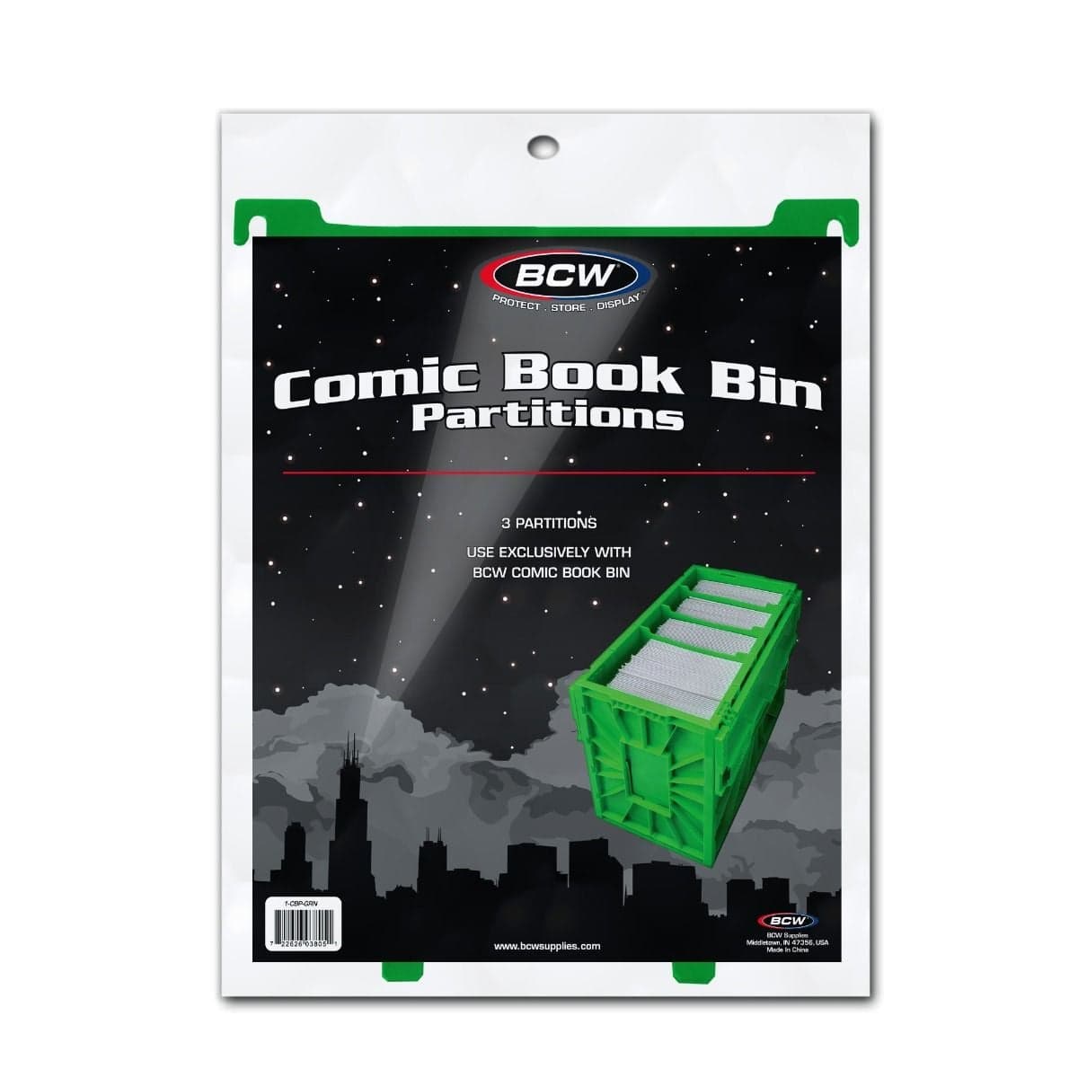 BCW Comic Book Bin Partitions - Green, packaging, 3 per pack