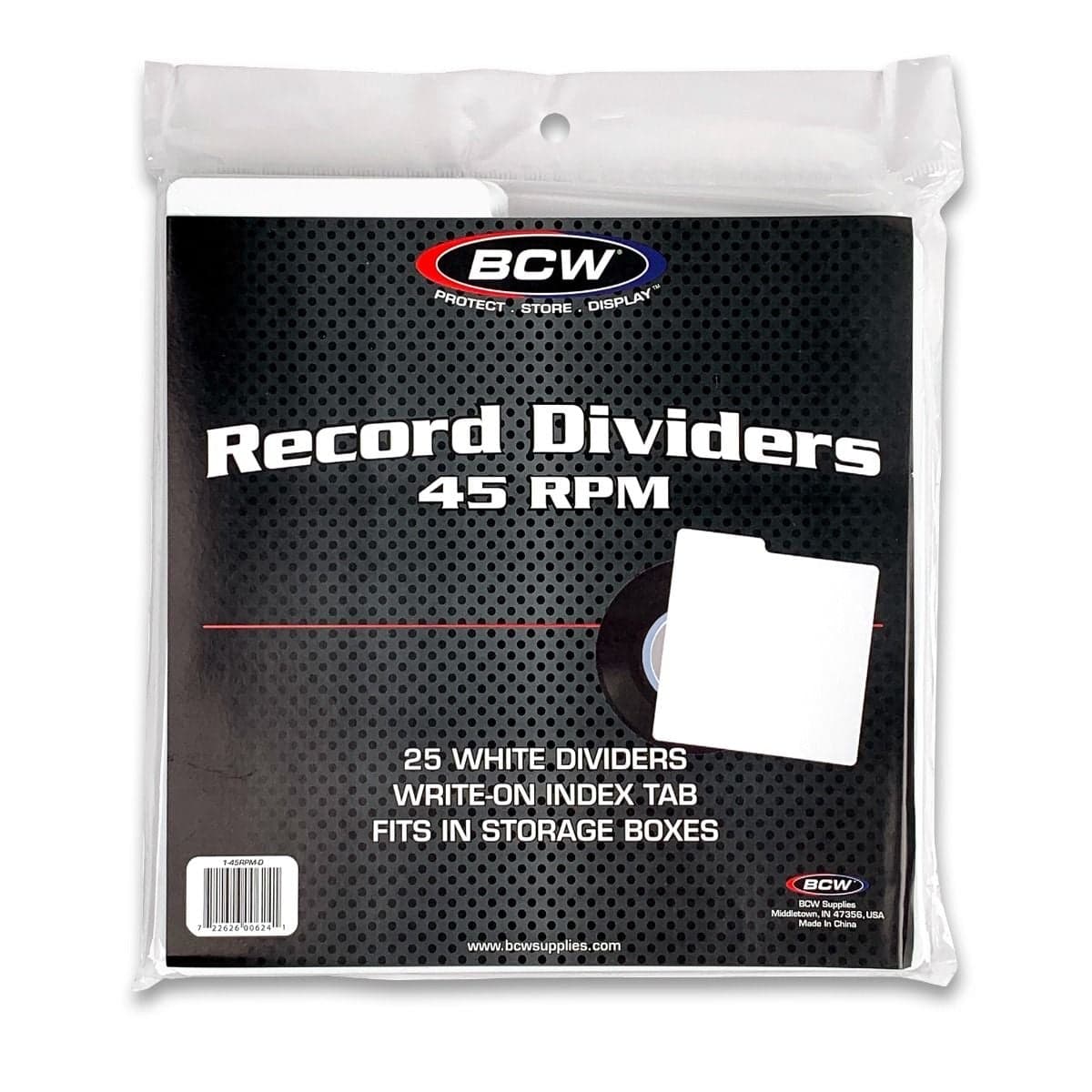 BCW 45-RPM Record Dividers. 25 per pack. White. Write on tabs