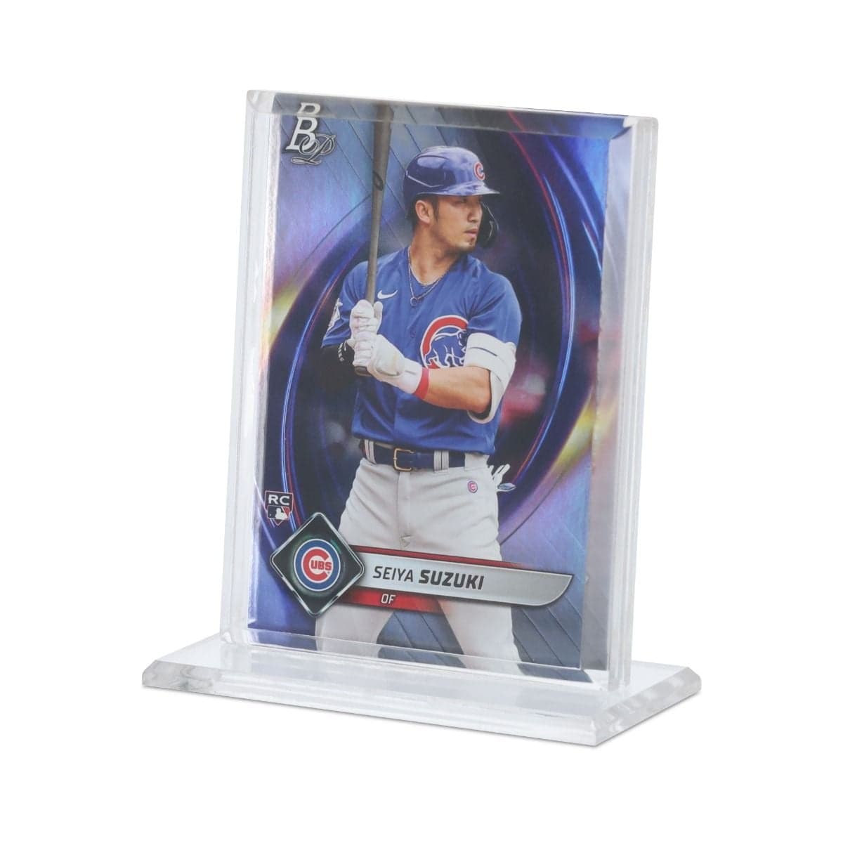 BCW Acrylic Card Stand. with sports card inserted