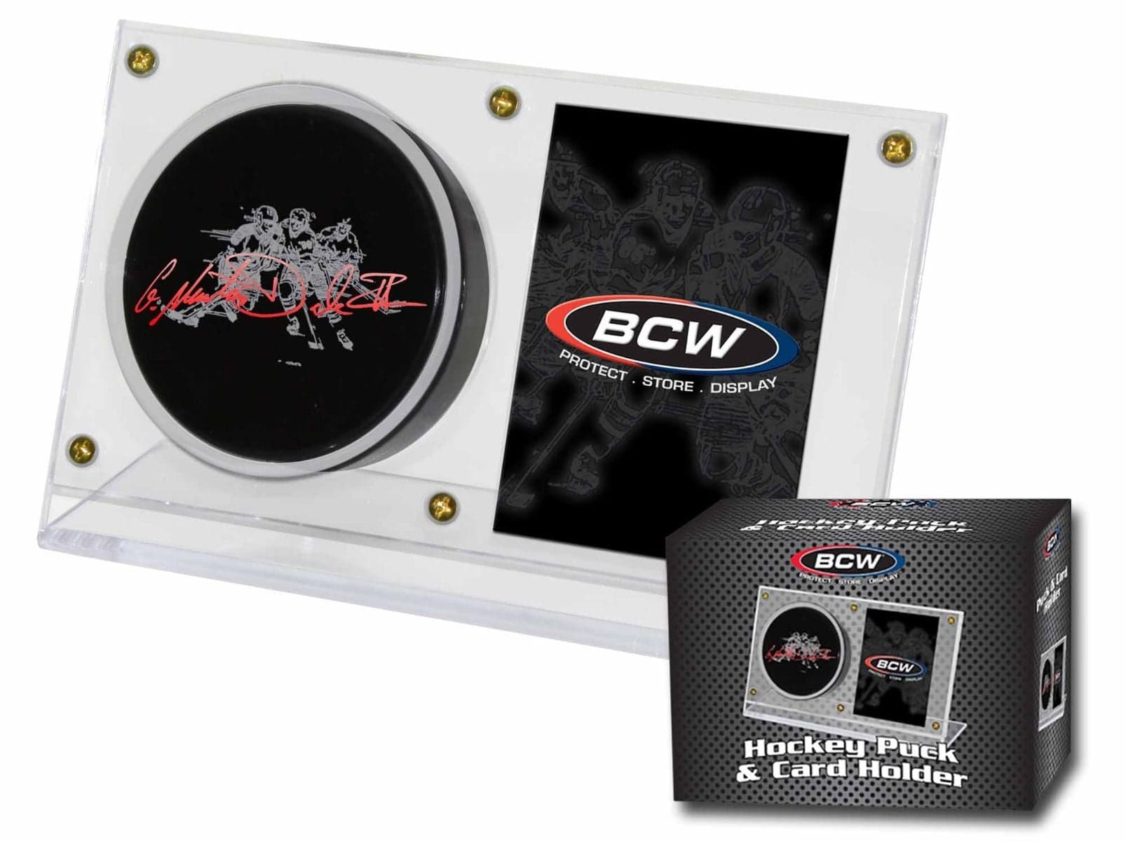 BCW Puck and Card Holder with packaging in front